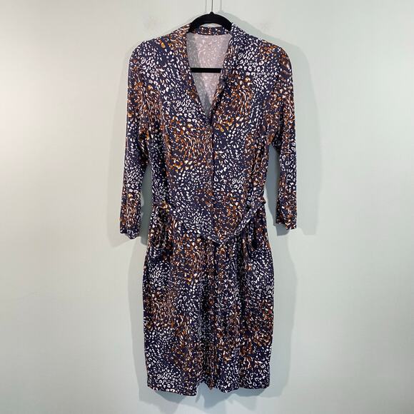 Garnet Hill Women Mixed Print Mavis Button Up Tie Waist Knit Dress Size S - Picture 1 of 9